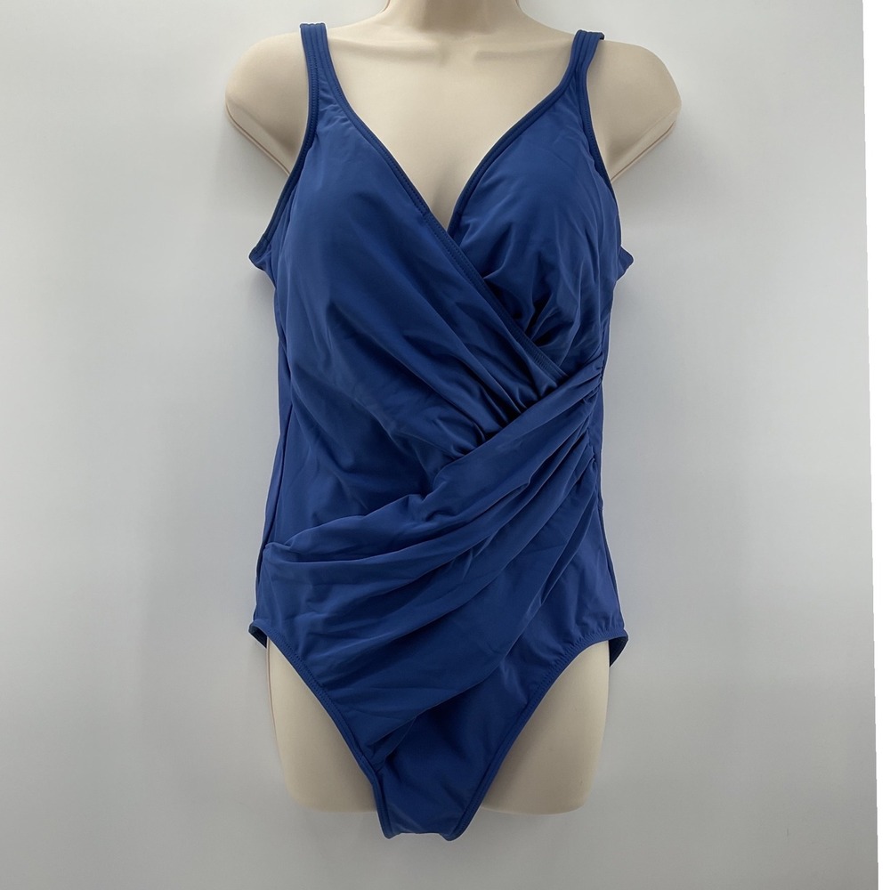 Miraclesuit Royal Blue Surplice Ruched One Piece Swimsuit Tummy Control 14